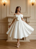 YUMIBRAVO Ballet Style Satin Wedding Dresses For Bride, White Dresses For Women, Ball Gown Dress Party Dress,