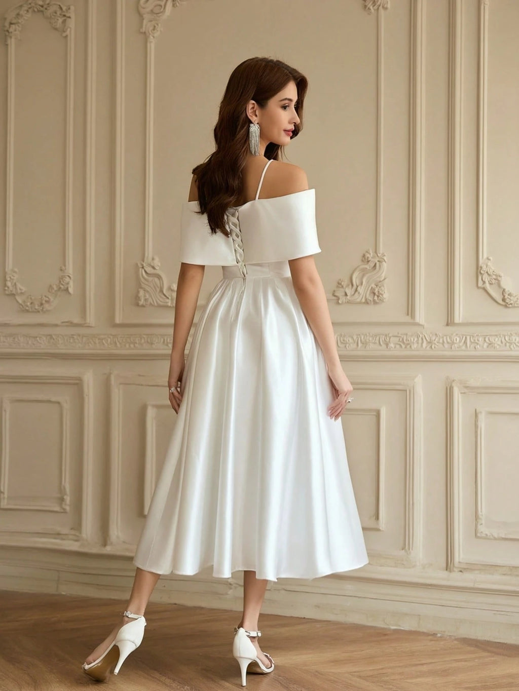 YUMIBRAVO Ballet Style Satin Wedding Dresses For Bride, White Dresses For Women, Ball Gown Dress Party Dress, - image 6