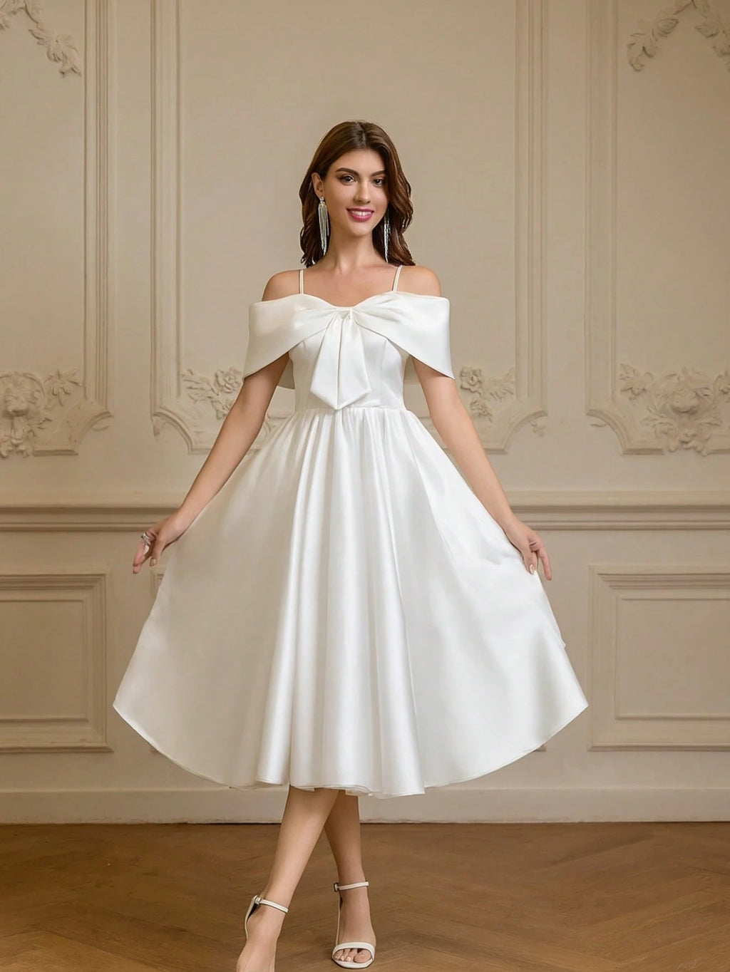 YUMIBRAVO Ballet Style Satin Wedding Dresses For Bride, White Dresses For Women, Ball Gown Dress Party Dress, - image 4
