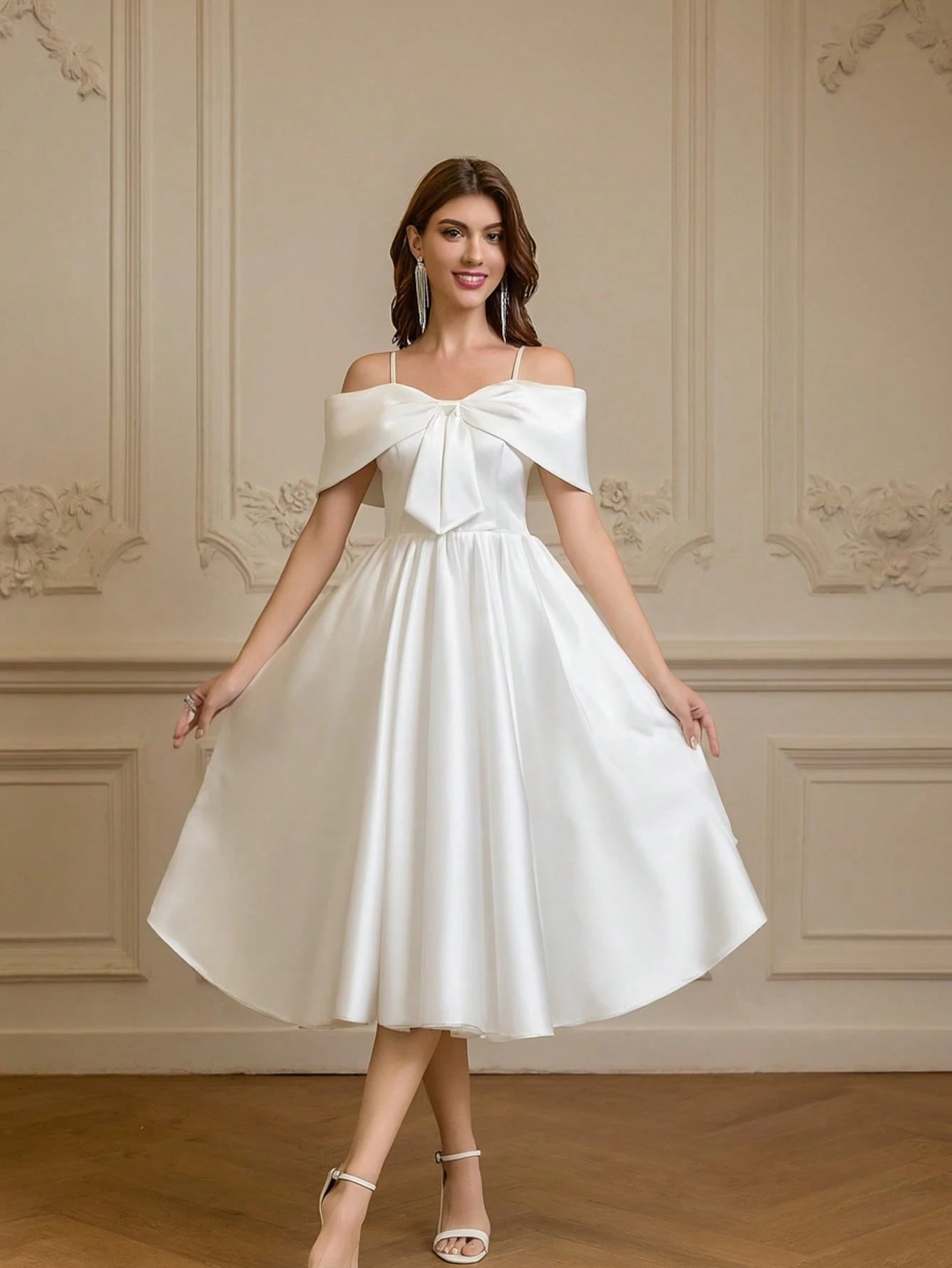 YUMIBRAVO Ballet Style Satin Wedding Dresses For Bride, White Dresses For Women, Ball Gown Dress Party Dress, - image 4