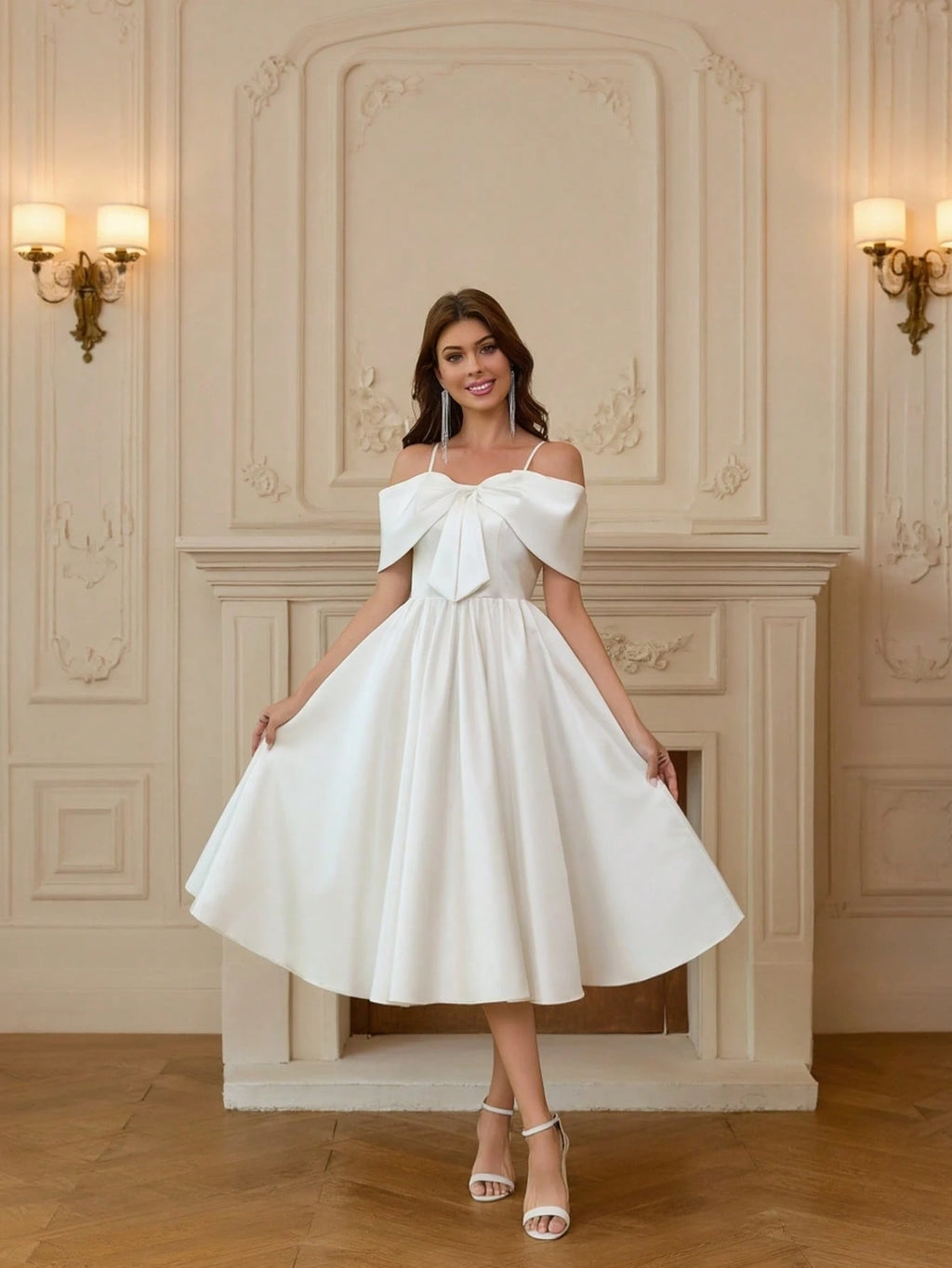 YUMIBRAVO Ballet Style Satin Wedding Dresses For Bride, White Dresses For Women, Ball Gown Dress Party Dress, - image 3