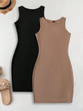 LUNE 2pcs Women Casual Minimalist Basic Bodycon Tank Dress + Crew