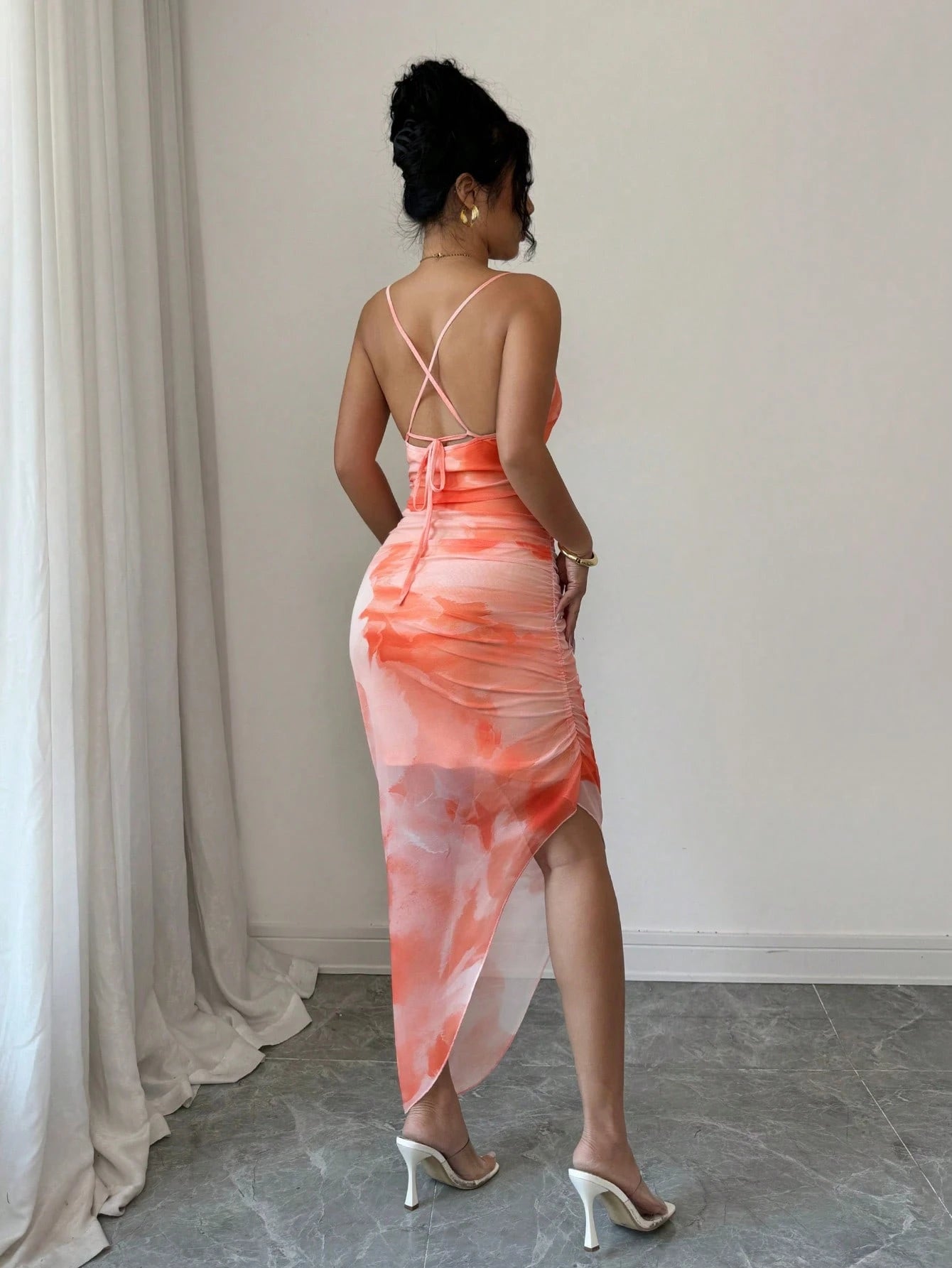 Xyvia Women's Luxury Summer Evening Dress, Tie Dye Printed Draped Neck, Backless Spaghetti Strap Dress' - image 18