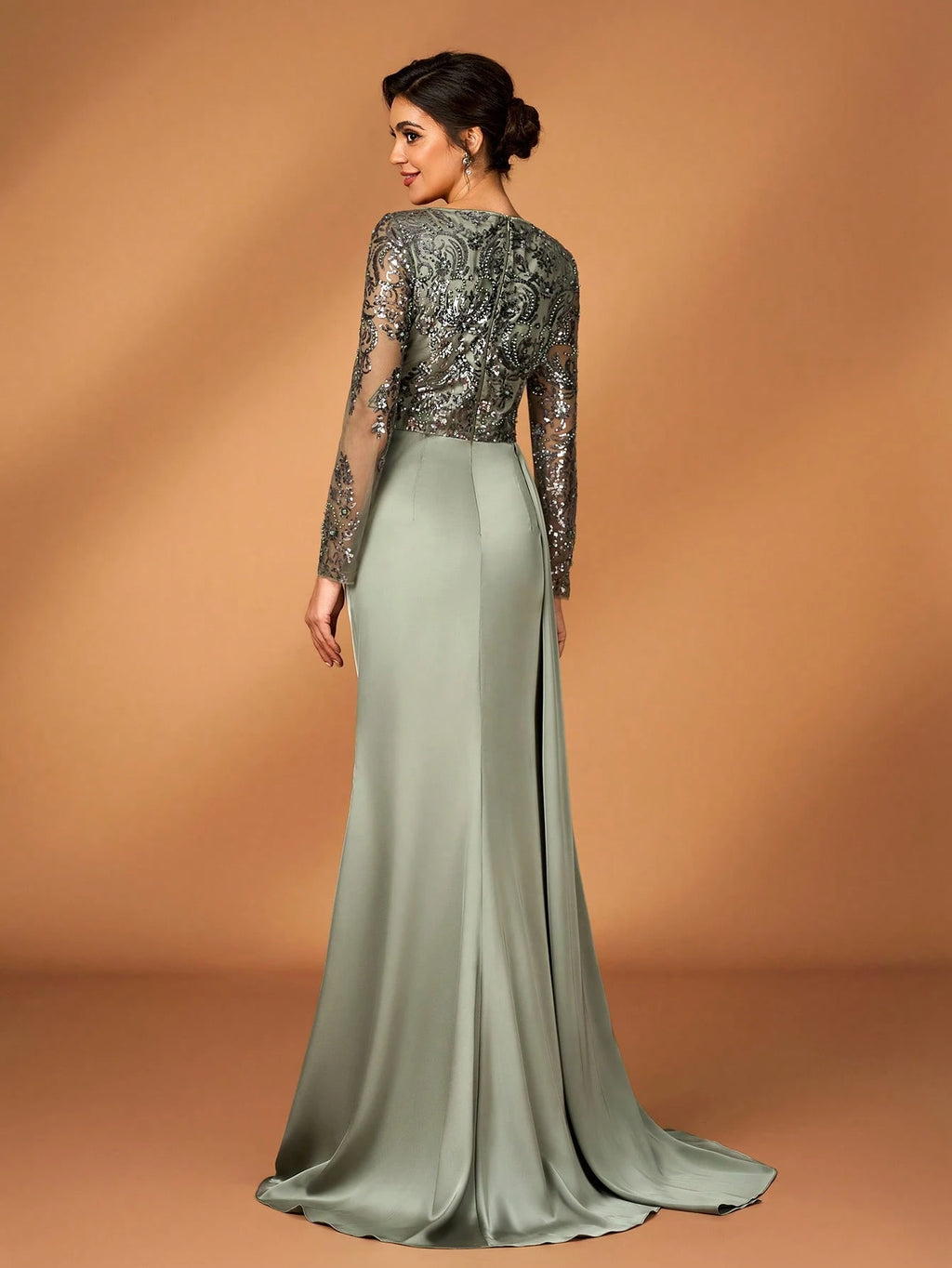 Serin Sage Green Elegant Summer Wedding Mermaid Dress,Pearl Sequin Embroidered Satin Ruffle Mother Of The - image 4