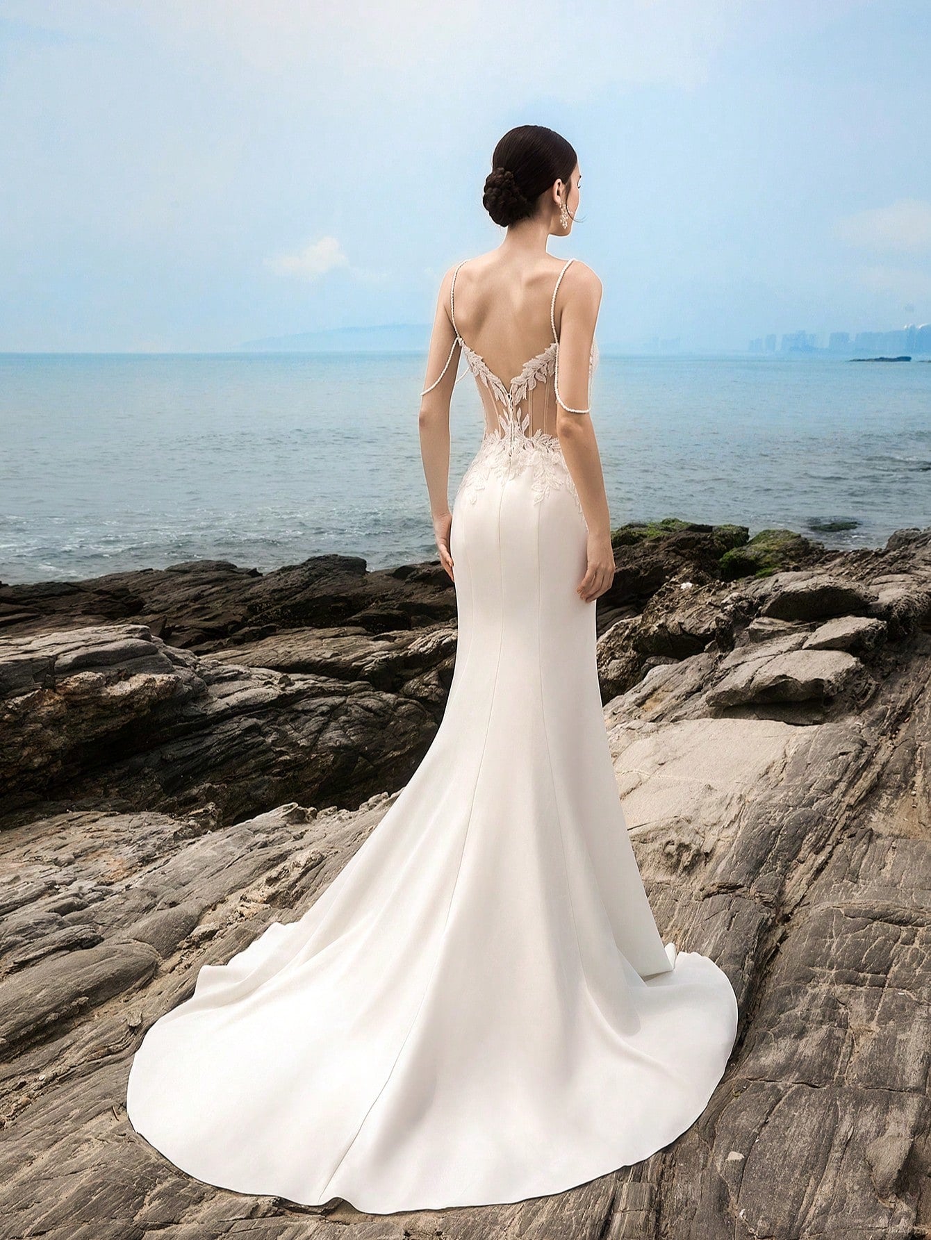 HEARBOBO Sexy Strapless White Floral Lace Patchwork Mermaid Wedding Dress With Train Spring - image 3