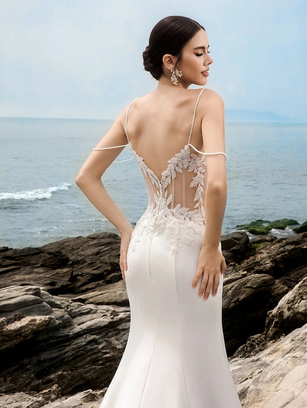 HEARBOBO Sexy Strapless White Floral Lace Patchwork Mermaid Wedding Dress With Train Spring
