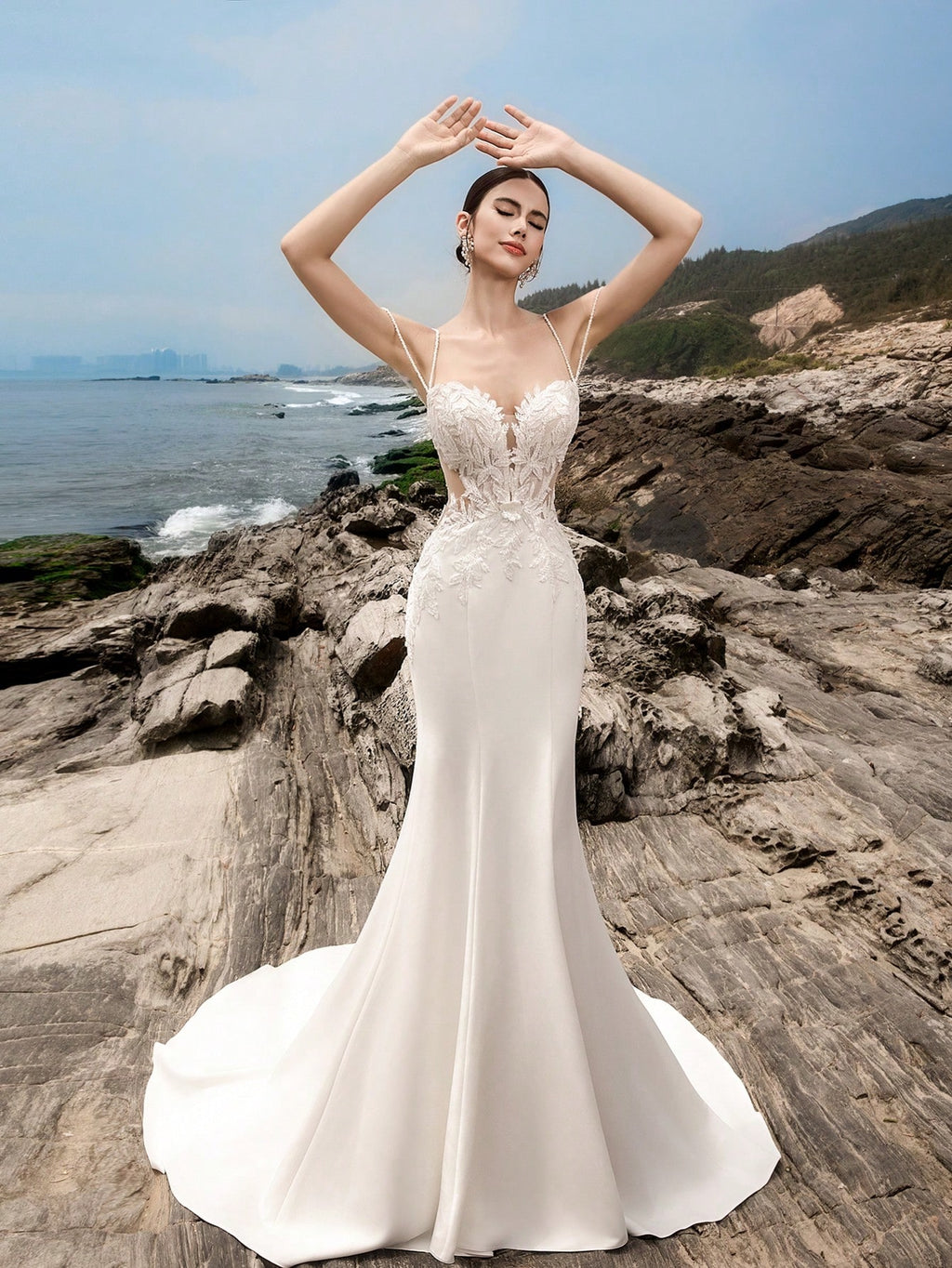HEARBOBO Sexy Strapless White Floral Lace Patchwork Mermaid Wedding Dress With Train Spring - image 5