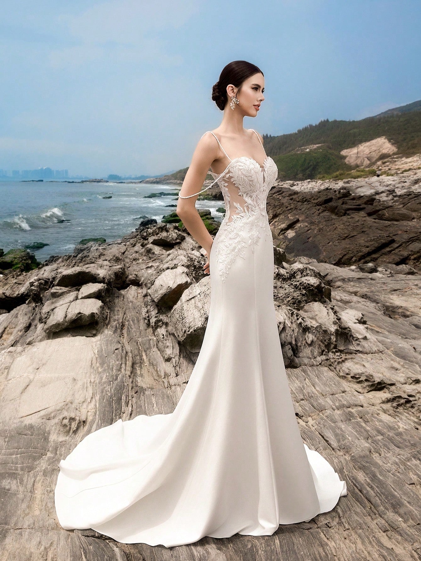 HEARBOBO Sexy Strapless White Floral Lace Patchwork Mermaid Wedding Dress With Train Spring - image 6