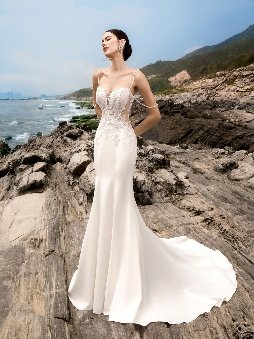 HEARBOBO Sexy Strapless White Floral Lace Patchwork Mermaid Wedding Dress With Train Spring - image 2