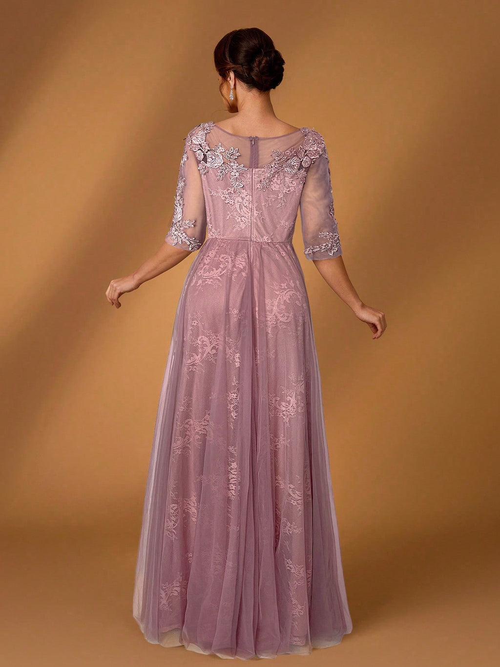Serin Elegant Dusty Pink Summer Lace Splicing Mesh A-Line Dress,Luxury Embellished 3/4 Sleeve Mother Of The - image 16