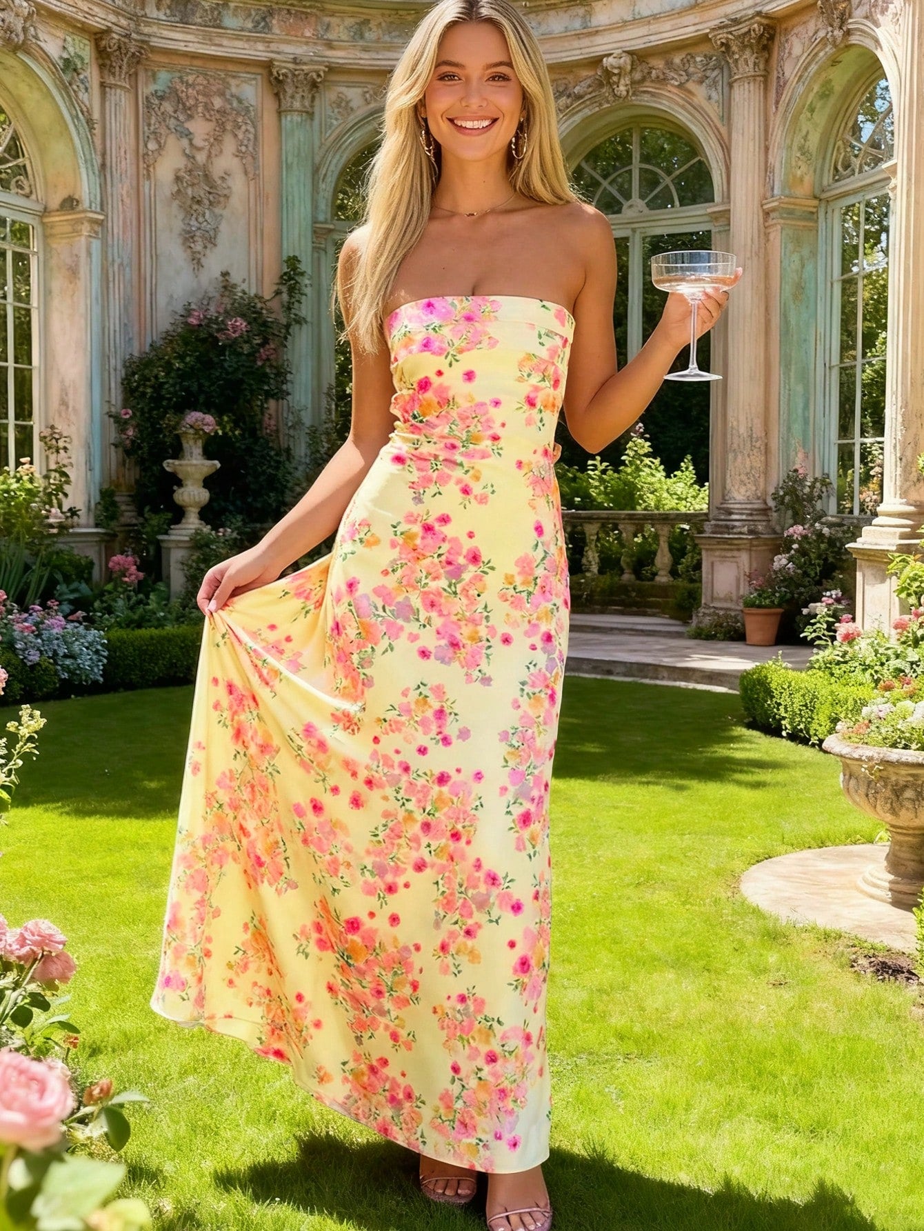 Women Daily Modest Long Sleeve Floral Print Maxi Dress, Loose A-Line Ankle Dress, Fabric Elegant Casual - image 2