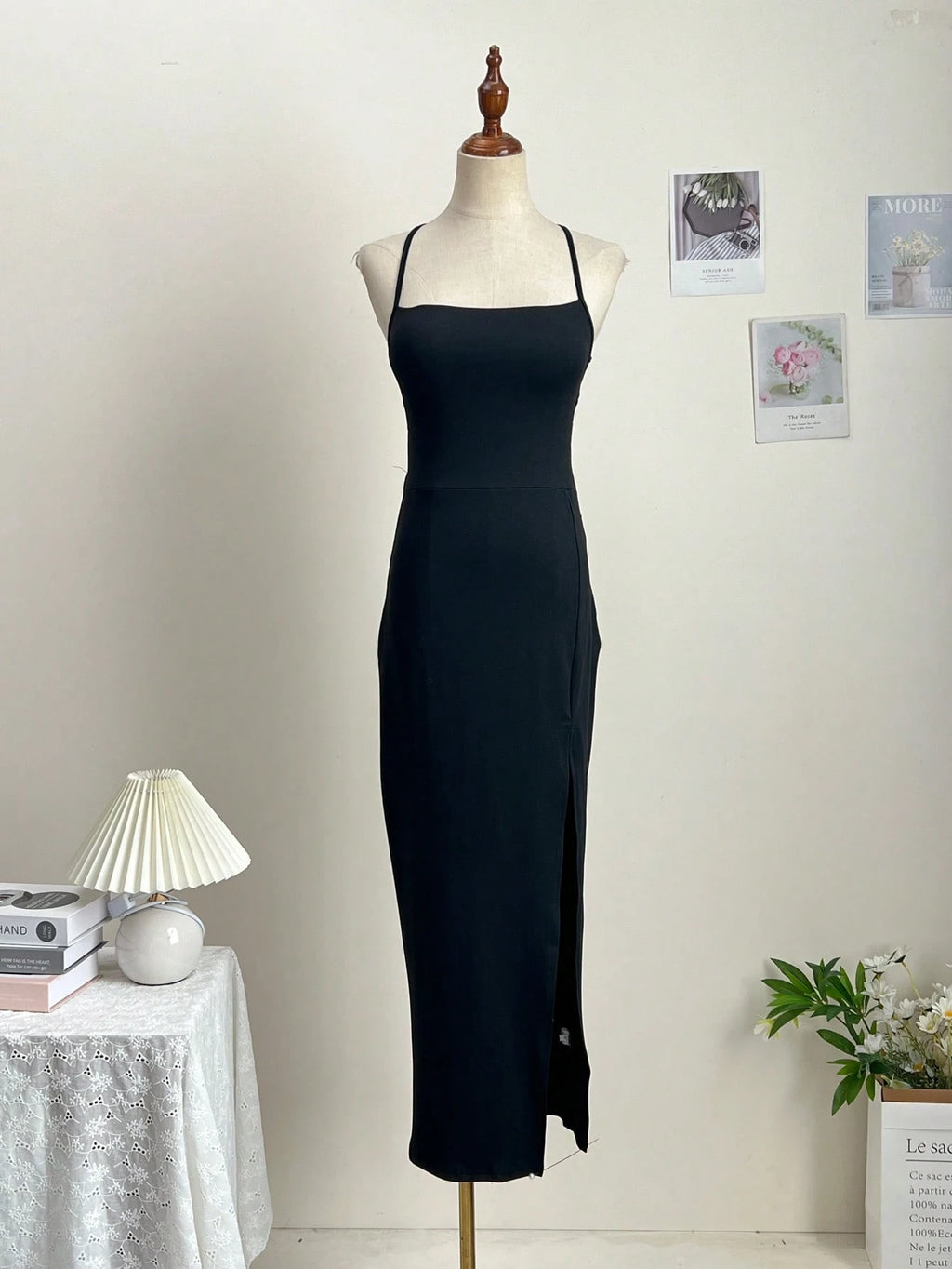 Dresses Solid Color Spaghetti Strap Large Backless Hip Pleats Large