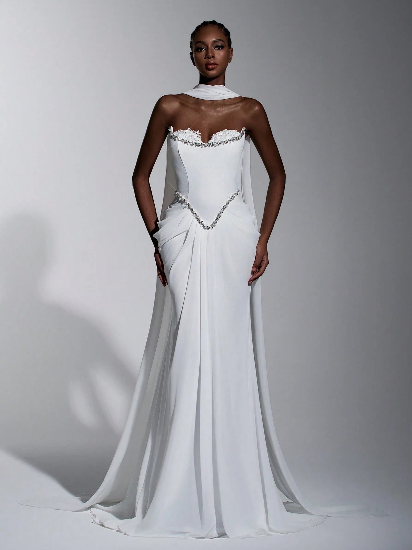 Elitara Elegant White Summer Formal Wedding Party Dress,Glamorous Strapless Stretch Knit Chiffon Mermaid - image 6