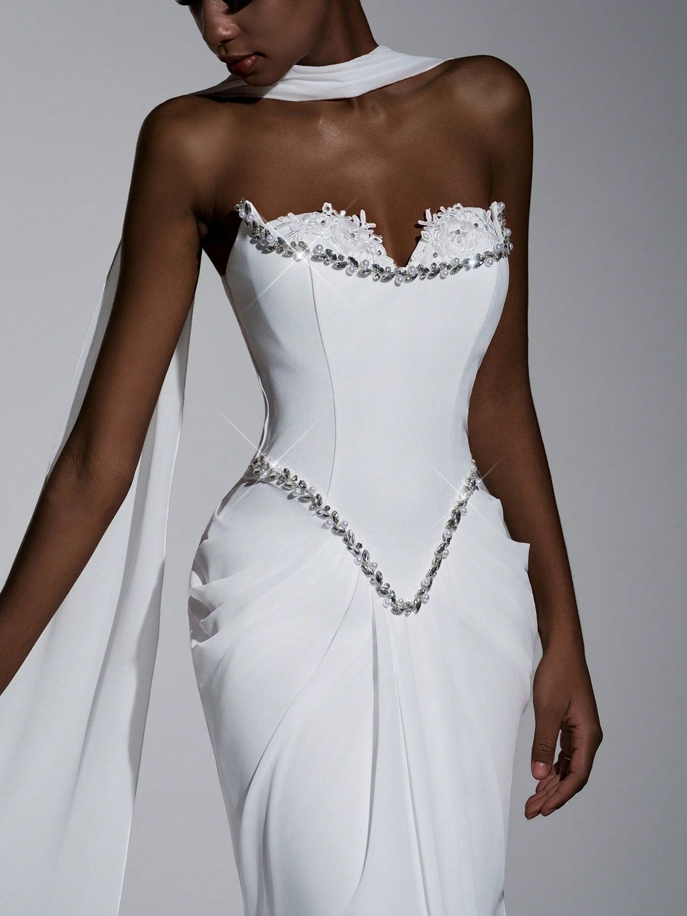 Elitara Elegant White Summer Formal Wedding Party Dress,Glamorous Strapless Stretch Knit Chiffon Mermaid - image 7