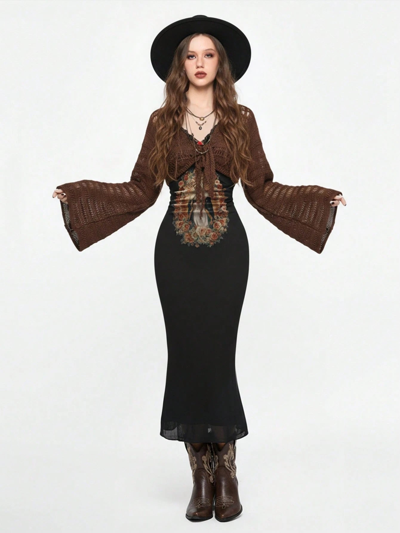 Fairycore Spring/Summer Women's Vintage Virgin Mary Print Mesh Dress, For New Year - image 5