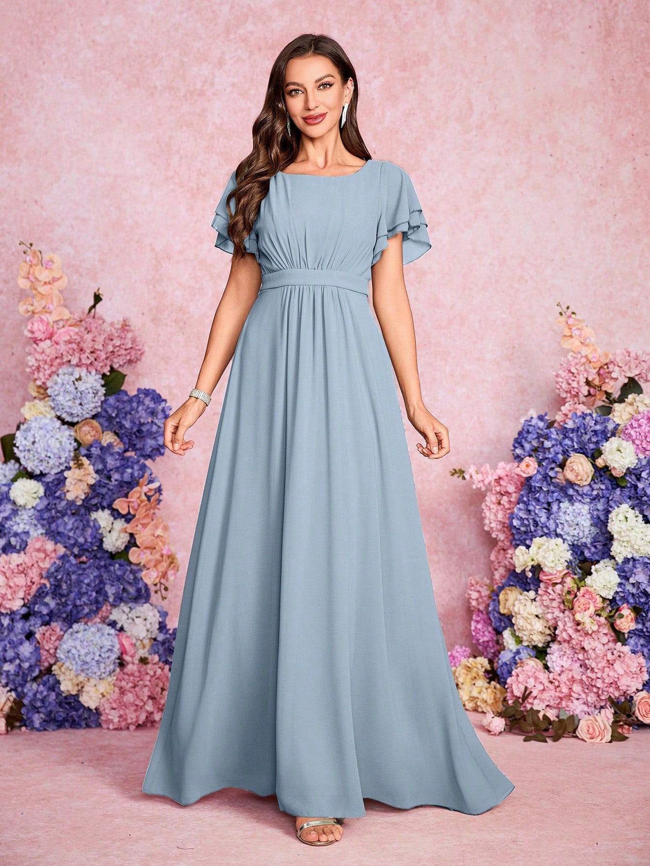 Volly Toych Elegant And Noble Chiffon Bridesmaid Dress With Ruffle Hem Short Sleeves And Round Neck, Suitable - image 10