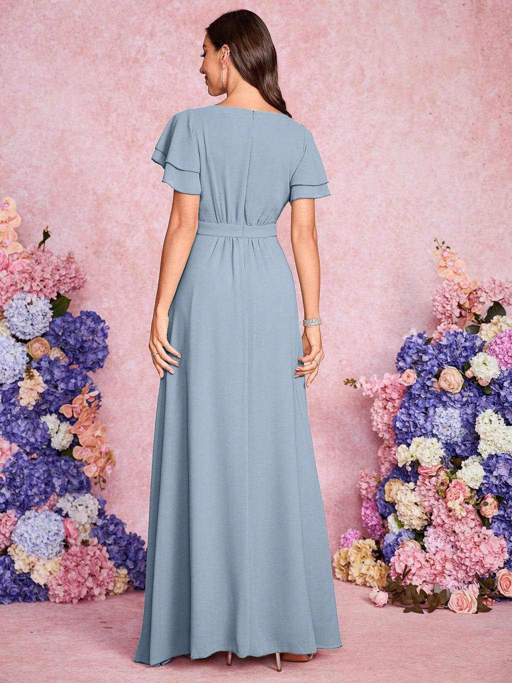 Volly Toych Elegant And Noble Chiffon Bridesmaid Dress With Ruffle Hem Short Sleeves And Round Neck, Suitable - image 8