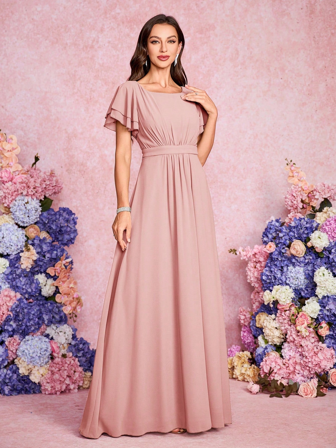 Volly Toych Elegant And Noble Chiffon Bridesmaid Dress With Ruffle Hem Short Sleeves And Round Neck, Suitable - image 19