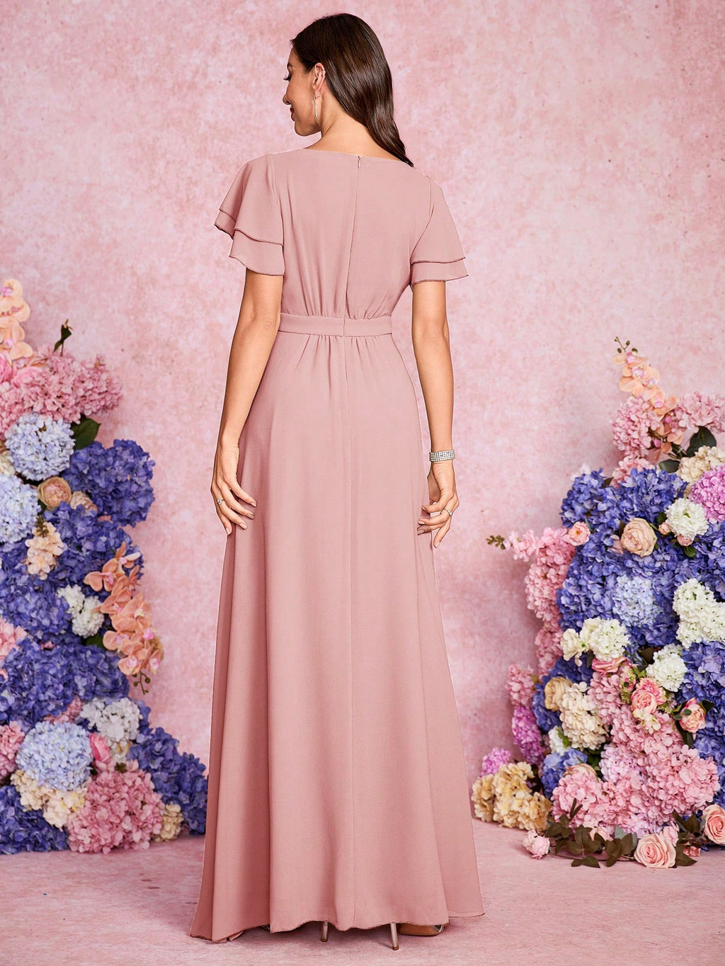 Volly Toych Elegant And Noble Chiffon Bridesmaid Dress With Ruffle Hem Short Sleeves And Round Neck, Suitable - image 20