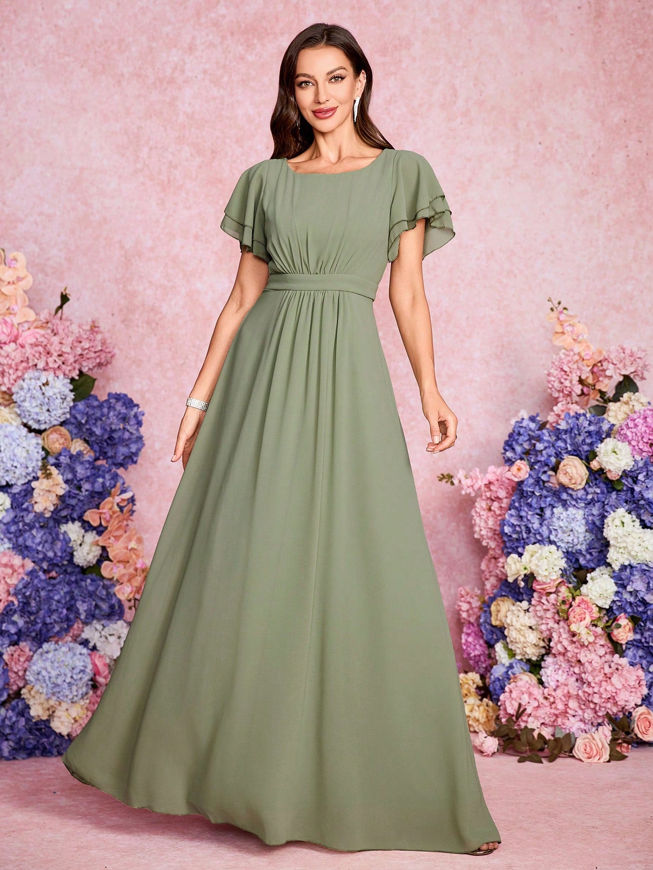 Volly Toych Elegant And Noble Chiffon Bridesmaid Dress With Ruffle Hem Short Sleeves And Round Neck, Suitable - image 17
