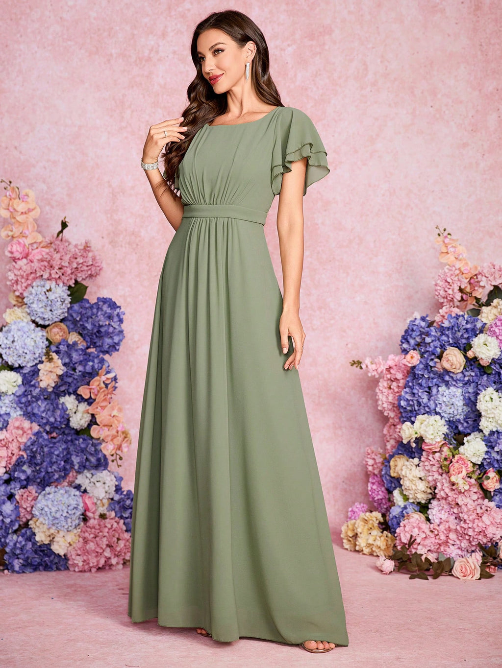 Volly Toych Elegant And Noble Chiffon Bridesmaid Dress With Ruffle Hem Short Sleeves And Round Neck, Suitable - image 18