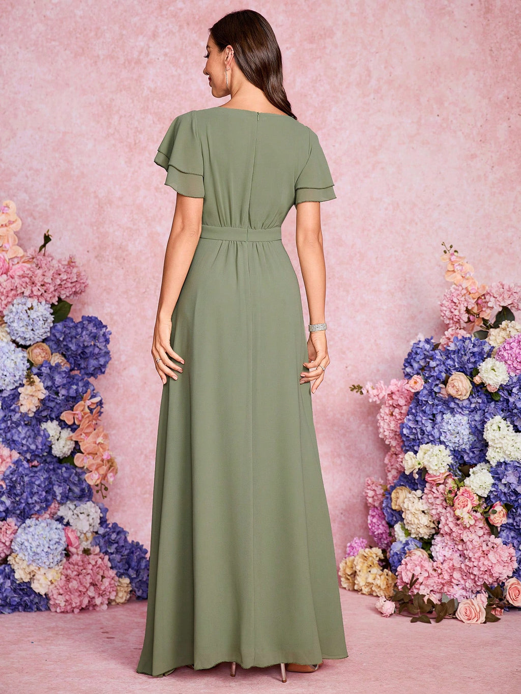 Volly Toych Elegant And Noble Chiffon Bridesmaid Dress With Ruffle Hem Short Sleeves And Round Neck, Suitable - image 14
