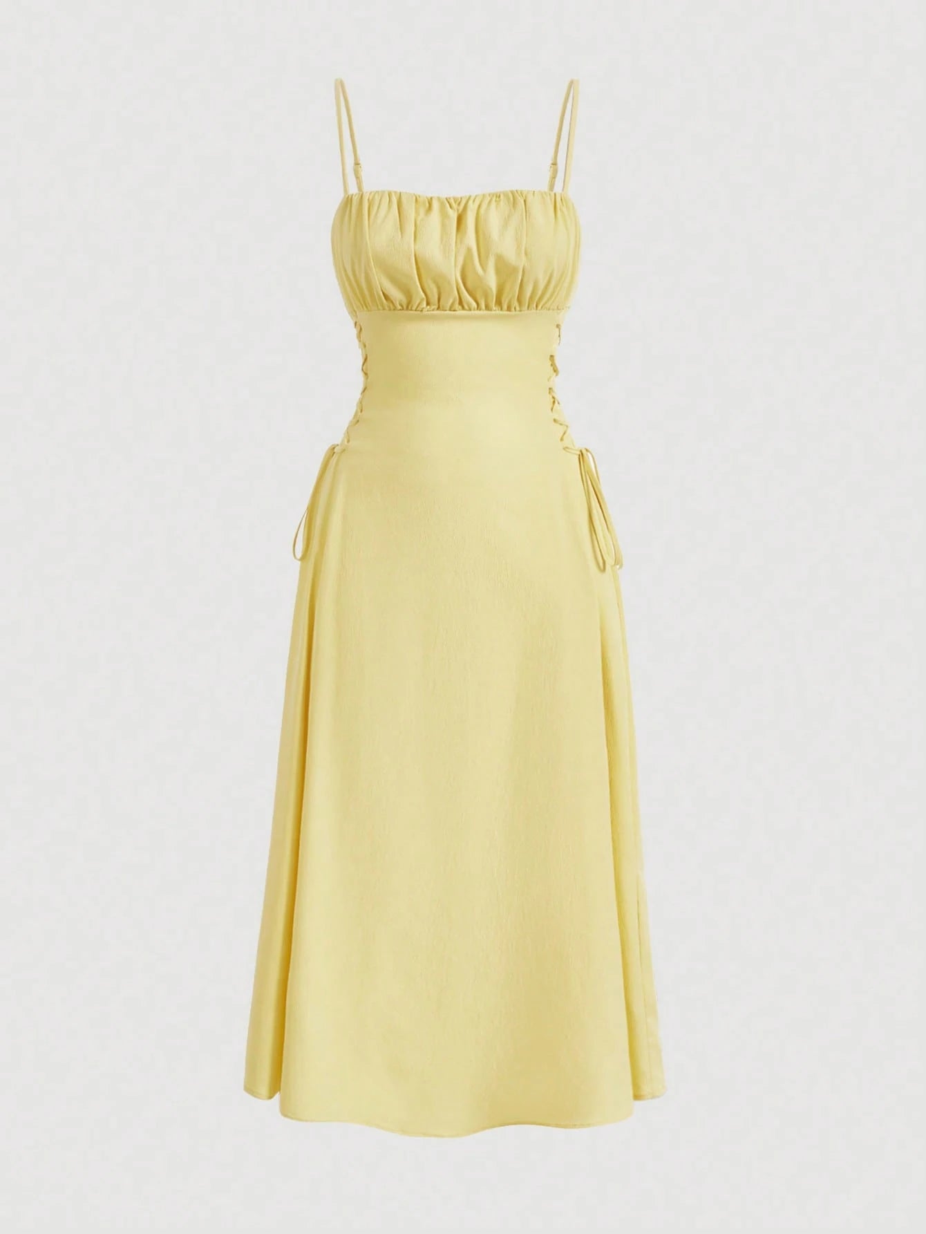 MOD Solid Ruched Bust Lace Up Side Formal Cami Long Dress,Pastel Dresses For Women - image 6