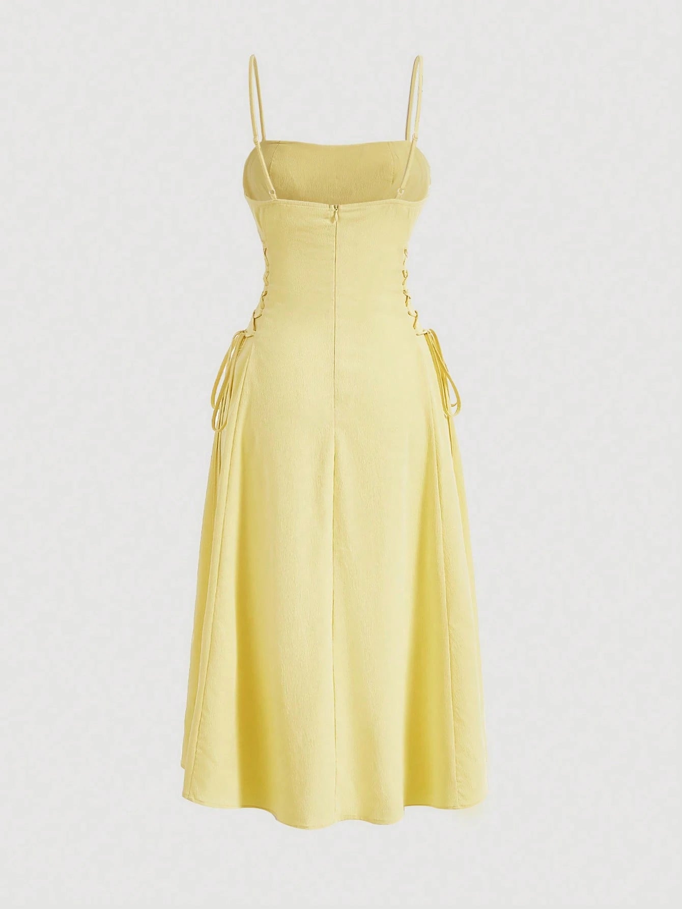 MOD Solid Ruched Bust Lace Up Side Formal Cami Long Dress,Pastel