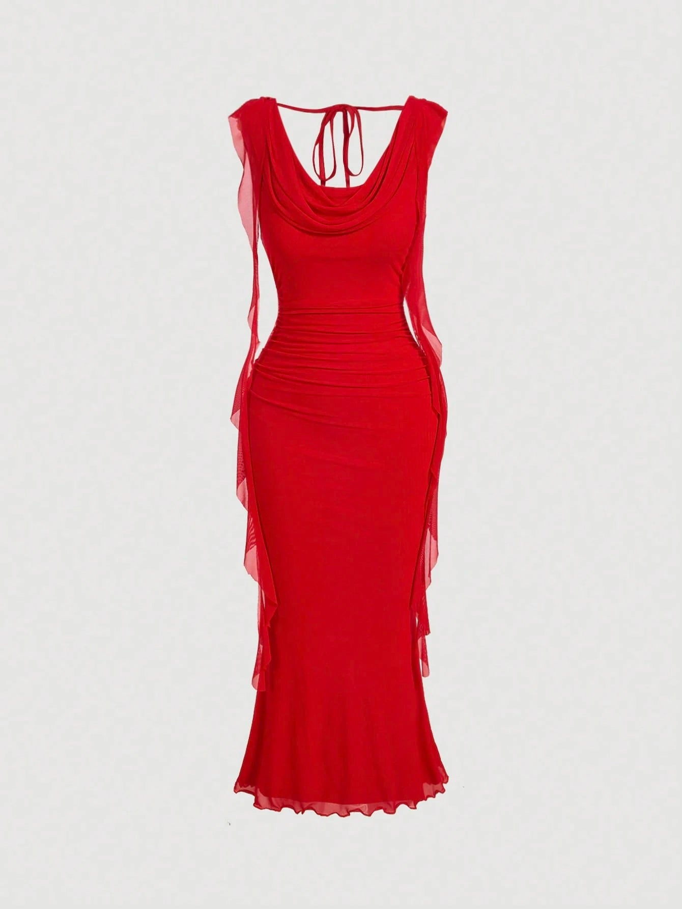 MOD Elegant Sexy Red Summer Party Night Out Date Night Dress For Women,Cowl Neck Ruched Bodycon - image 6