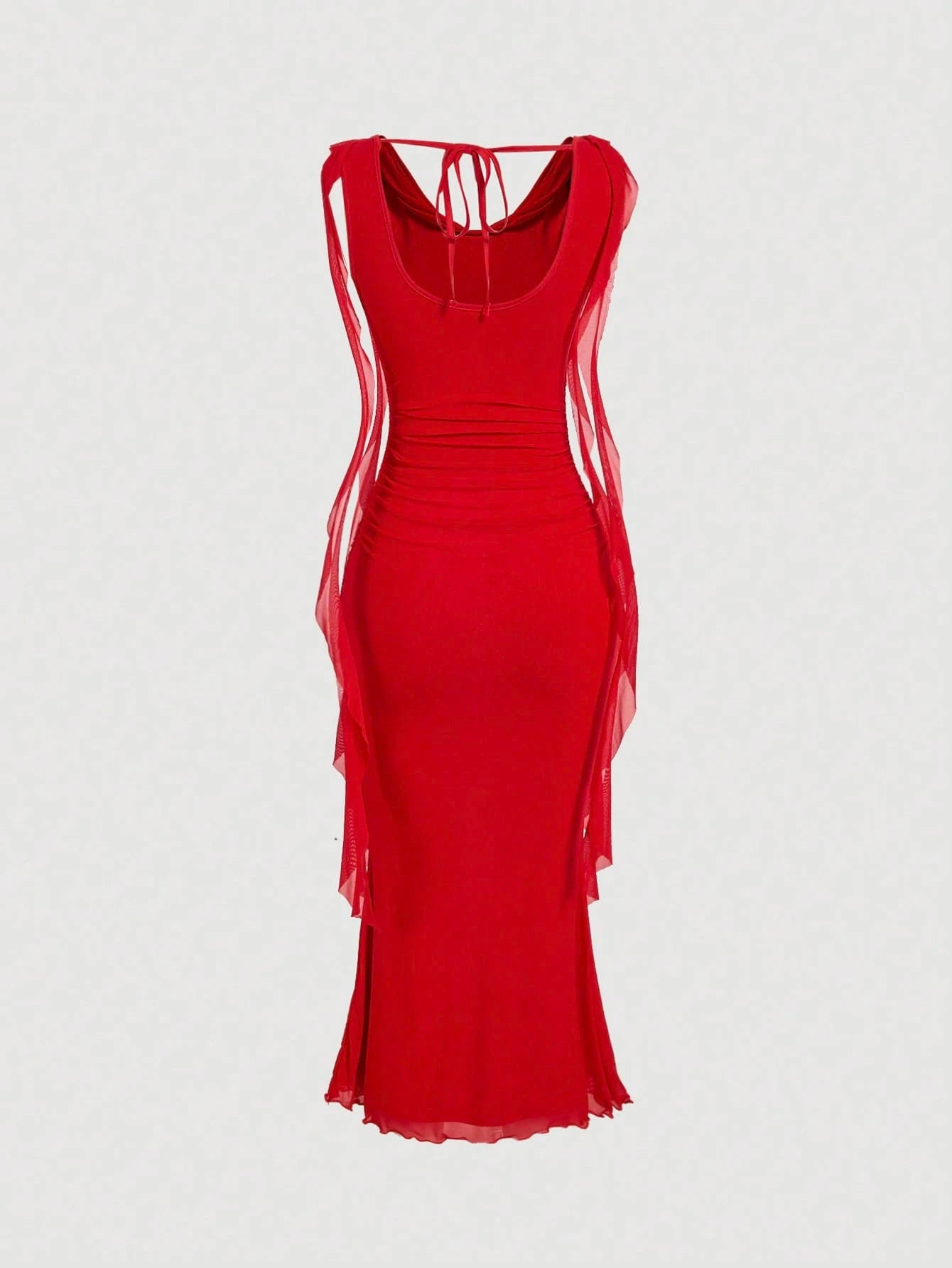 MOD Elegant Sexy Red Summer Party Night Out Date Night Dress For Women,Cowl Neck Ruched Bodycon - image 7