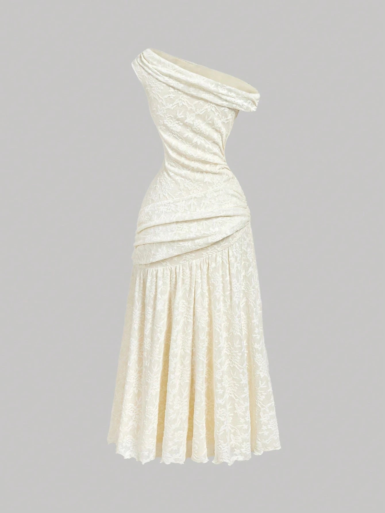 Women's Solid Color Asymmetric Neckline Ruched Elegant Dress Vacation Pale Yellow Summer - image 3