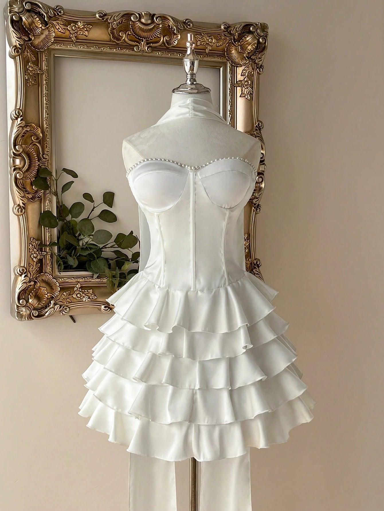 Lovelzi Elegant White Spring Satin Mermaid Dress,Noble Palace-Style Layered Ruffle Hem,Perfect For
