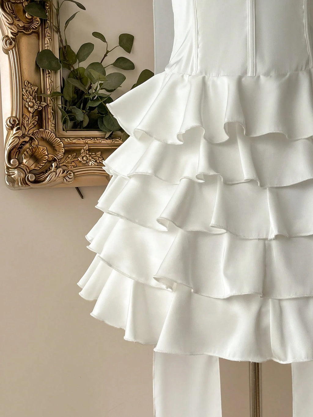 Lovelzi Elegant White Spring Satin Mermaid Dress,Noble Palace-Style Layered Ruffle Hem,Perfect For - image 3