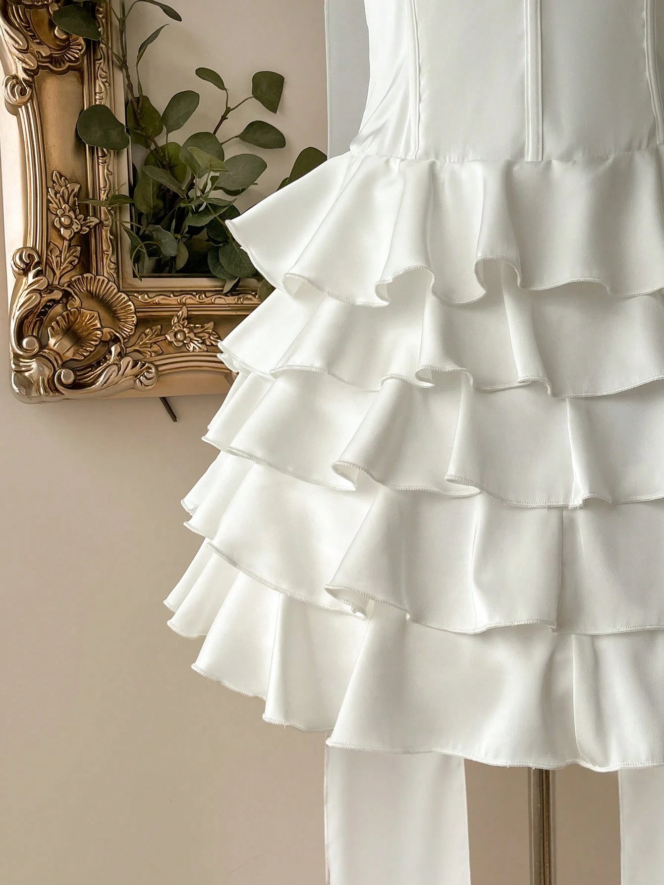 Lovelzi Elegant White Spring Satin Mermaid Dress,Noble Palace-Style Layered Ruffle Hem,Perfect For - image 3