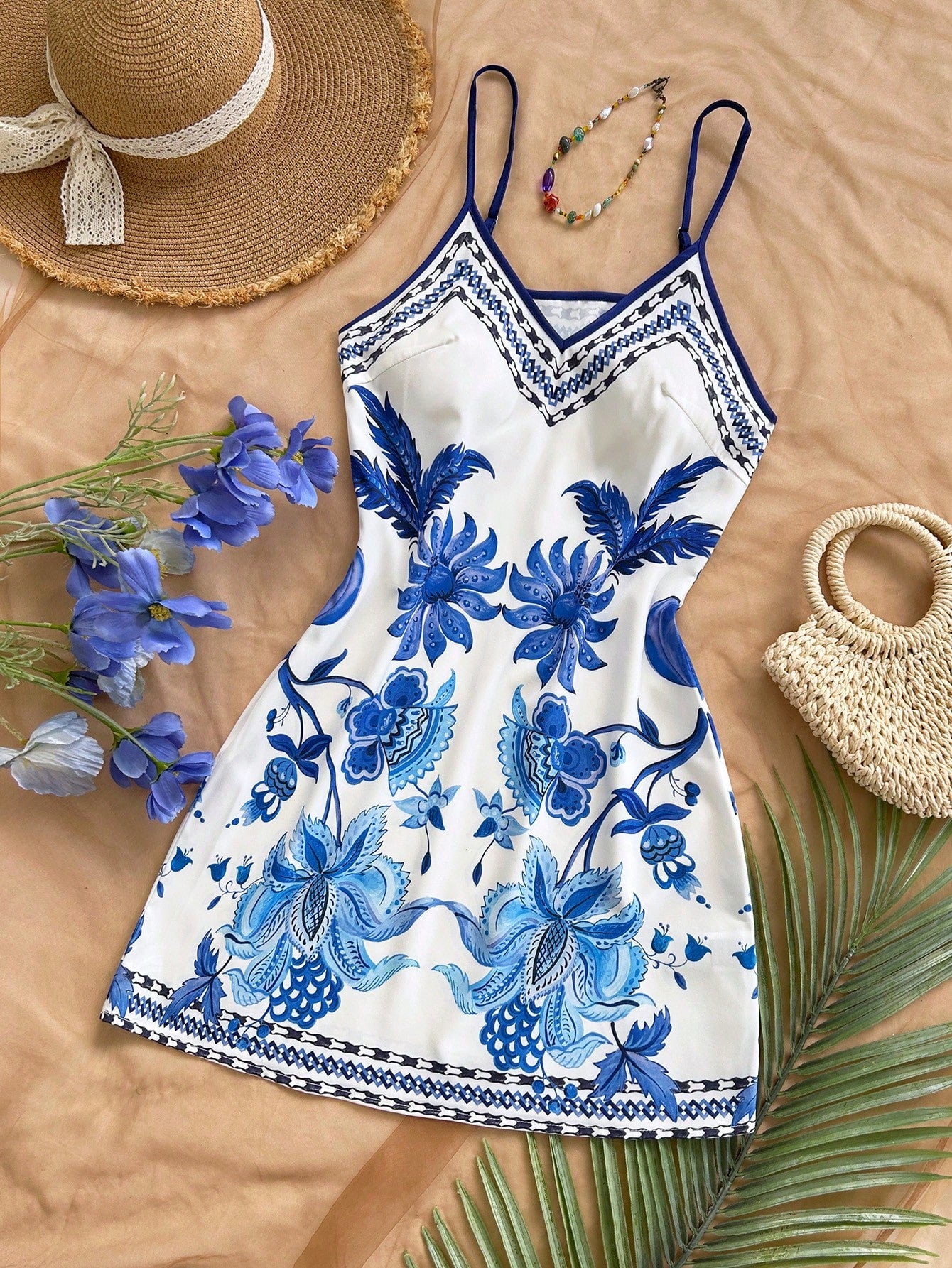 Soleia White And Blue Floral Summer Boho Holiday Vacation Holiday