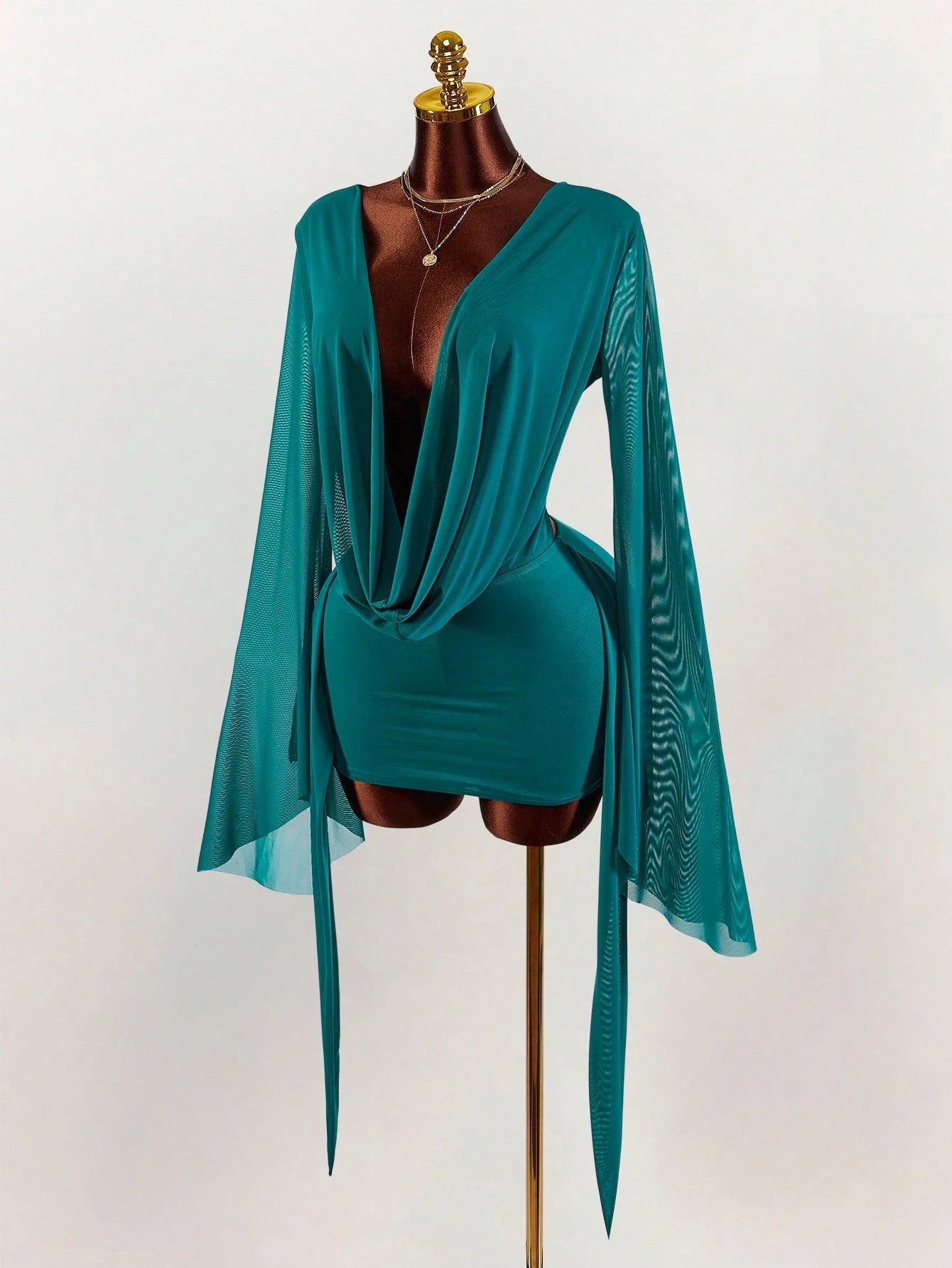 Amplova Romantic Vacation Earth Tone Low Cut Draped Neckline Flared