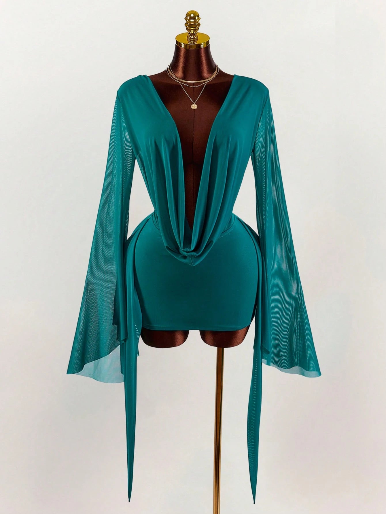 Amplova Romantic Vacation Earth Tone Low Cut Draped Neckline Flared