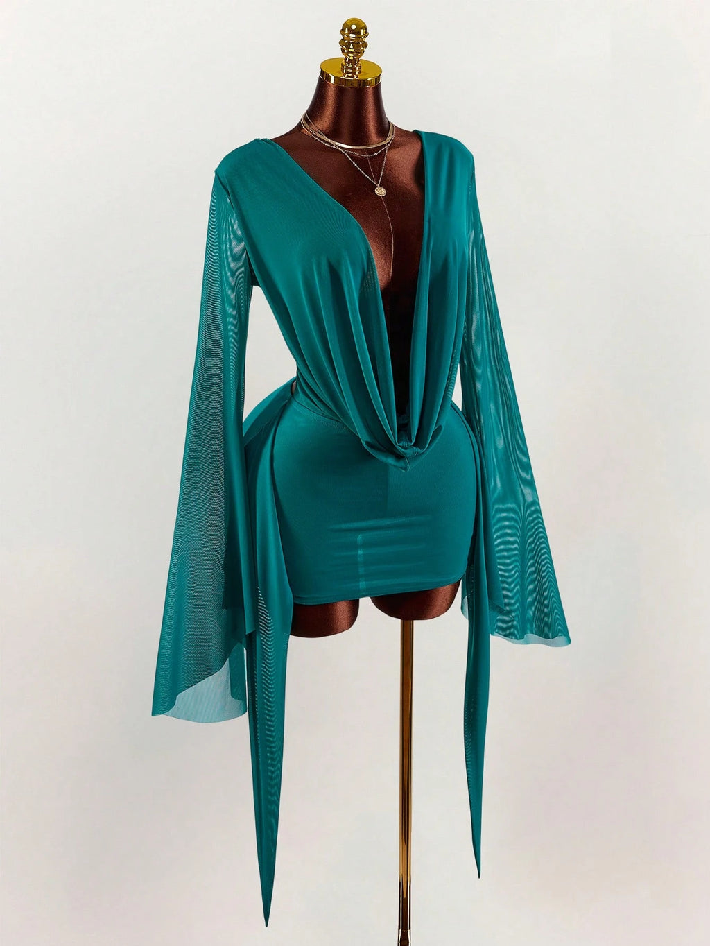 Amplova Romantic Vacation Earth Tone Low Cut Draped Neckline Flared