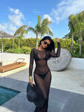 Women's Sexy Bodycon Mesh Sheer Off Shoulder Long Sleeve Dress,