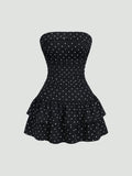 Sweetra Black And White Polka Dot Summer Cute Picnic Dress,French