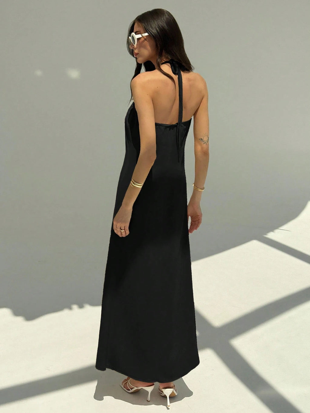 Aloruh New Champagne Backless Pleated Minimalist Long Dress, Metal Ball Decor, Oversized Flattering - image 12