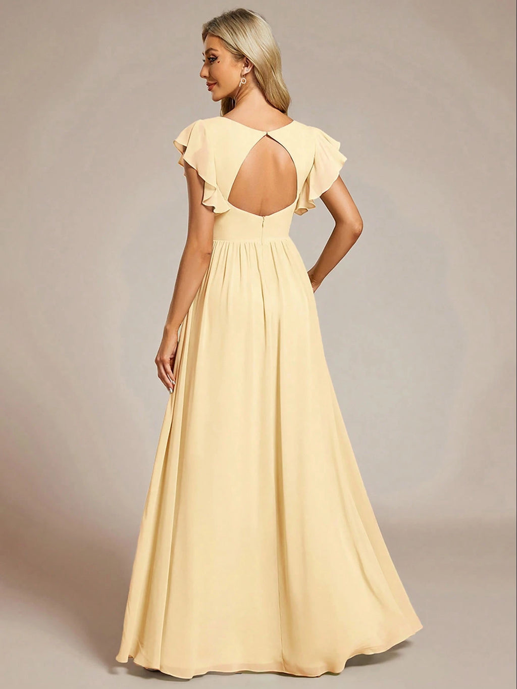 Asymmetric Ruffle Sleeve V-Neck Chiffon Green Bridesmaid Dress, Suitable For Weddings, Birthdays, Parties - image 12
