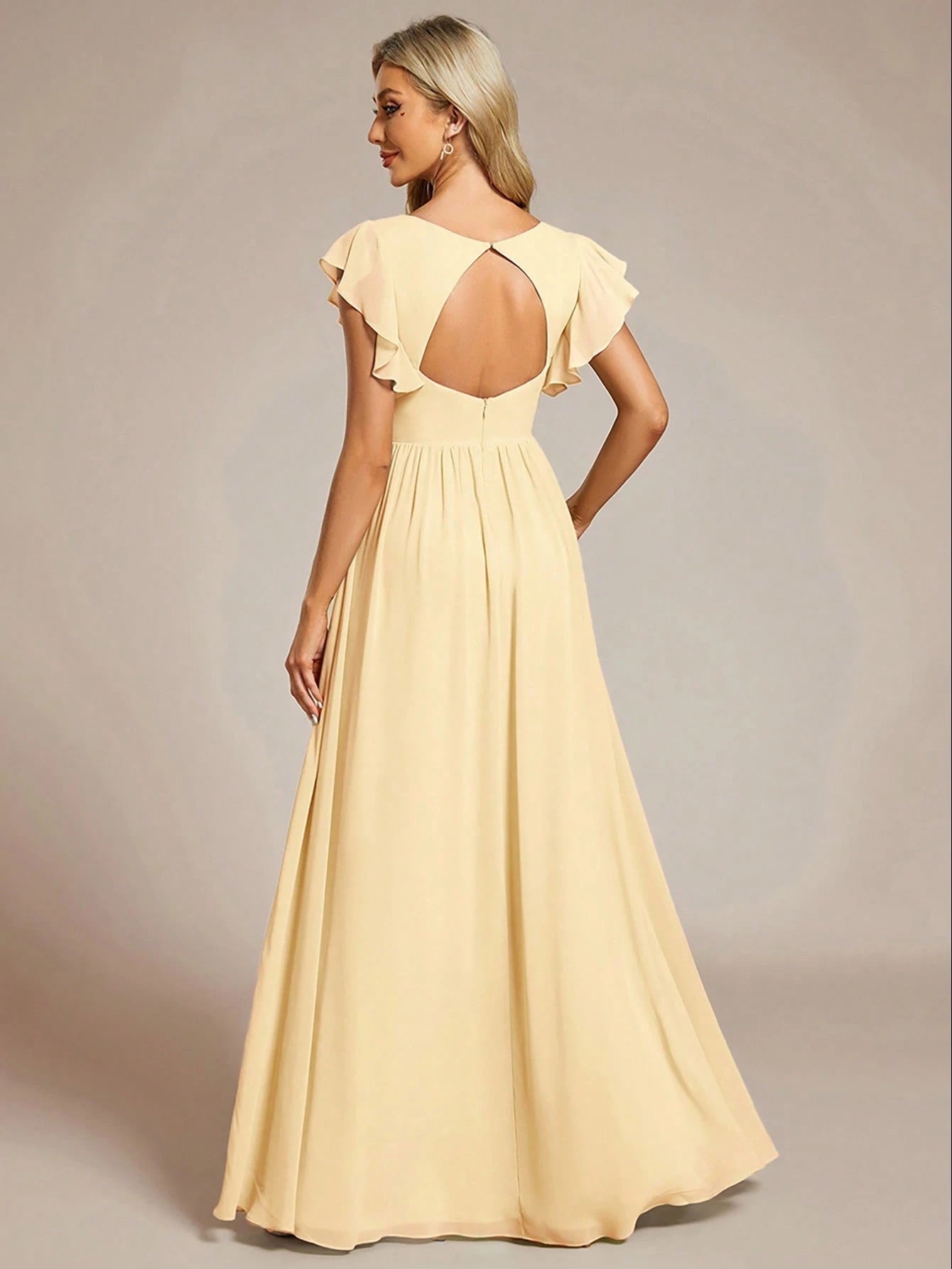 Asymmetric Ruffle Sleeve V-Neck Chiffon Green Bridesmaid Dress, Suitable For Weddings, Birthdays, Parties - image 12