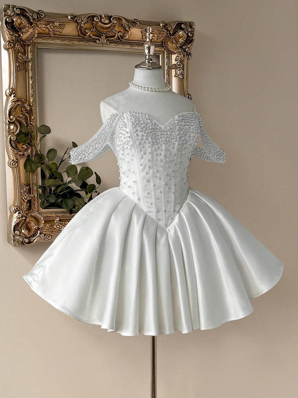 Lovelzi White Summer Elegant Bachelorette Party Wedding Dress,Luxurious Satin Pearl Embellished - image 13