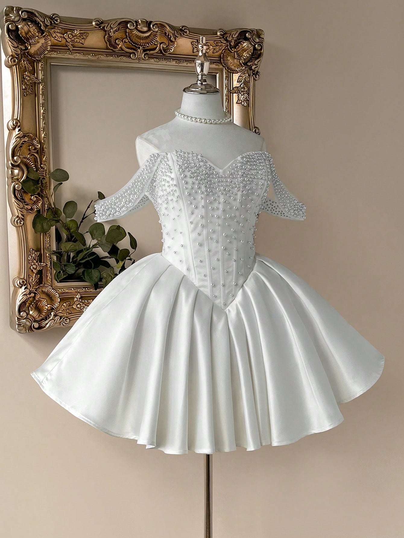 Lovelzi White Summer Elegant Bachelorette Party Wedding Dress,Luxurious Satin Pearl Embellished - image 13