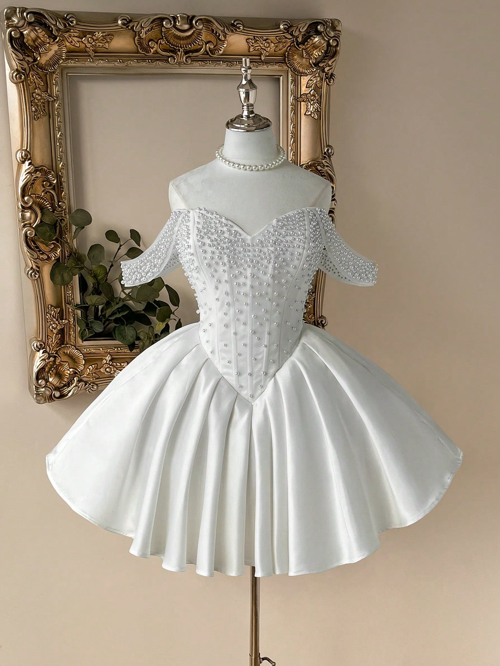 Lovelzi White Summer Elegant Bachelorette Party Wedding Dress,Luxurious Satin Pearl Embellished - image 12