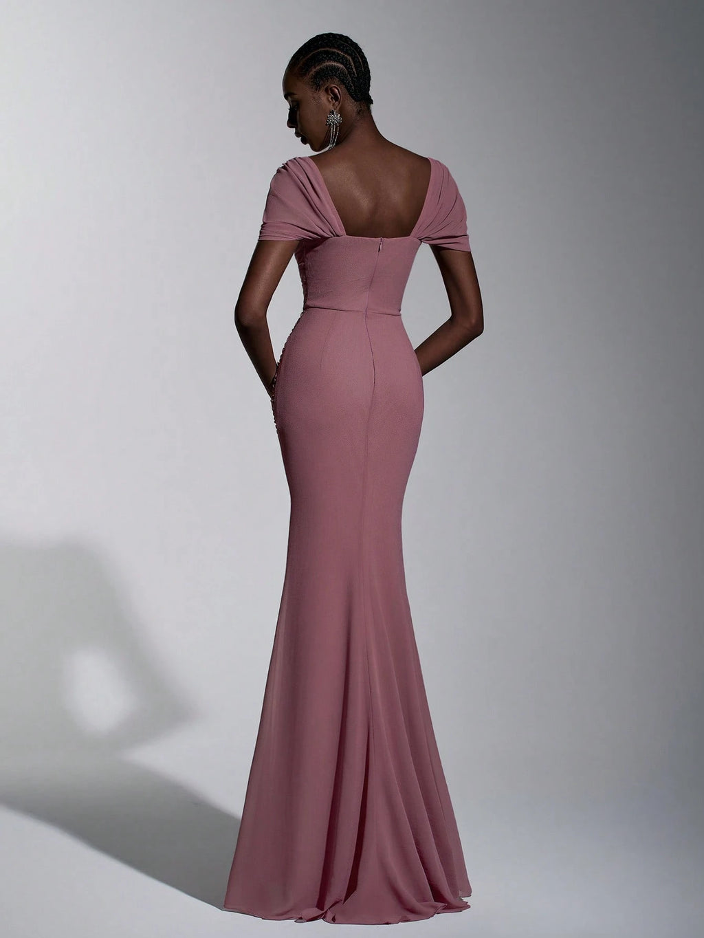 Elitara Elegant Chiffon Off Shoulder Cap Sleeve Ruched Fishtail Dress, Flattering Fit For Dates Boda Wedding, - image 10