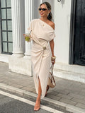 Women's Solid Color Asymmetrical Shoulder Fashionable Minimalist