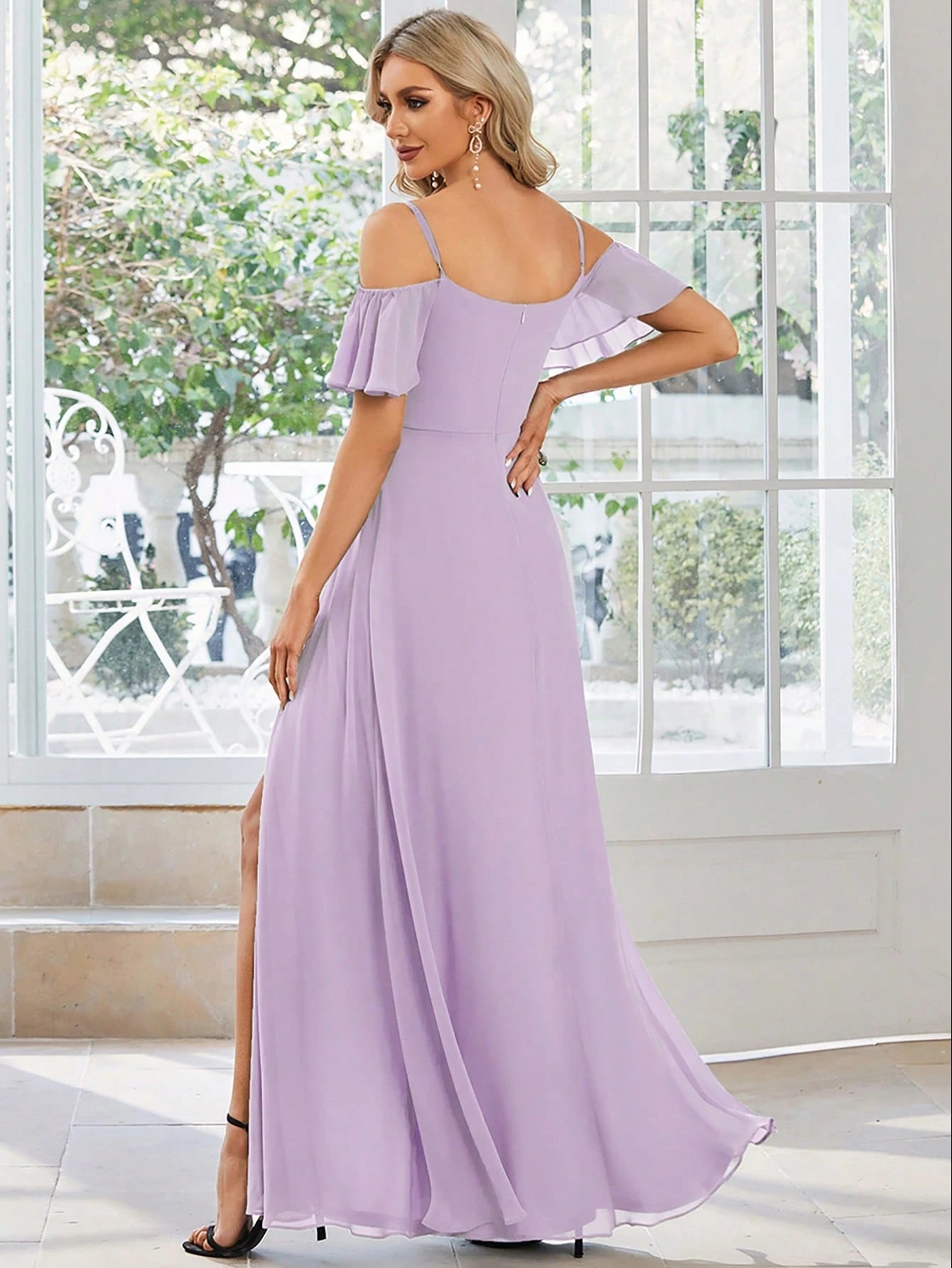 EVERPRETTY Elegant Open Shoulder Chiffon Long Bridesmaid Dress, Suitable For Weddings And Graduation - image 12