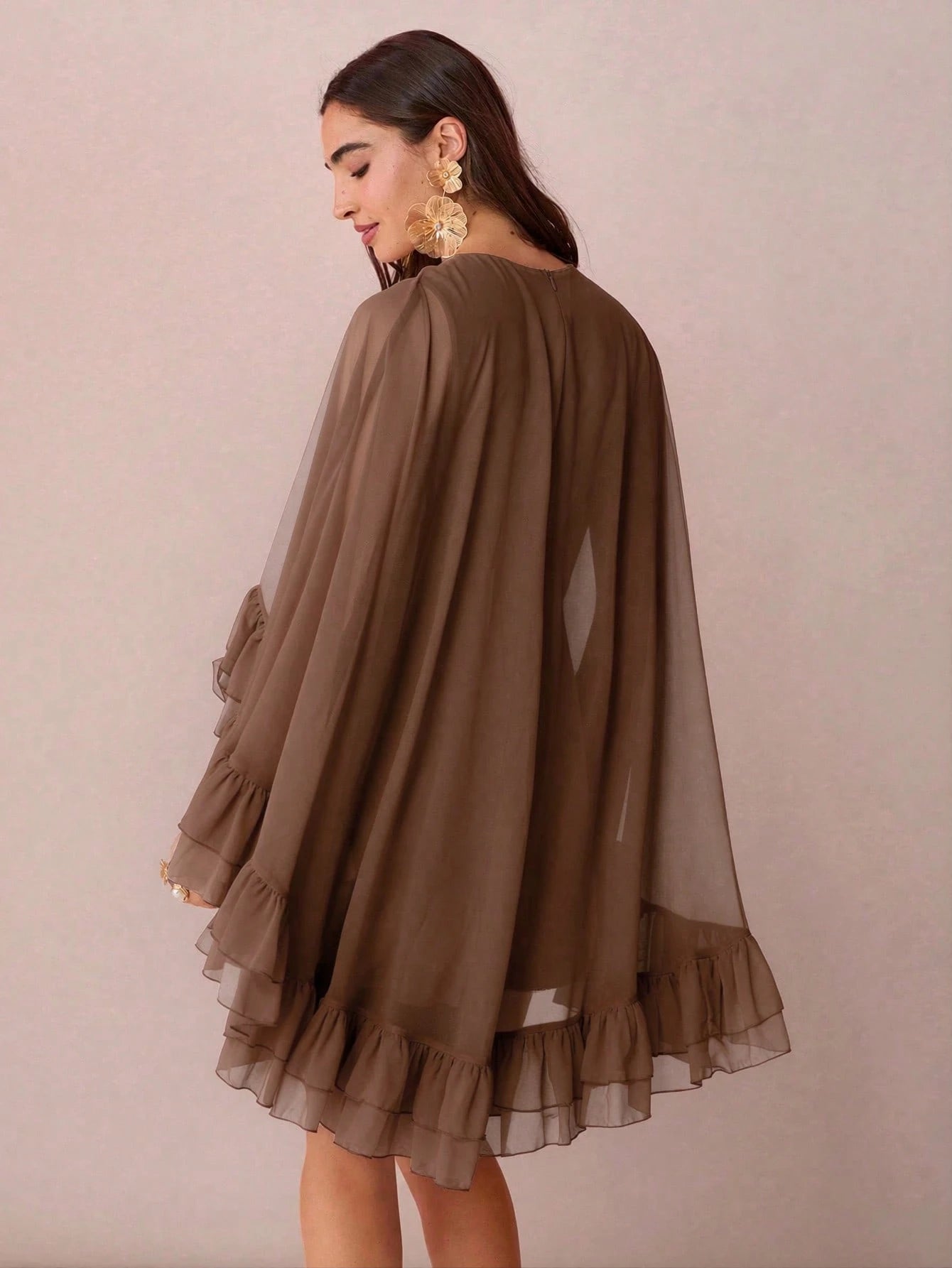 Enchnt Women's Solid Color Minimalist Everyday Poncho Sleeve Dress